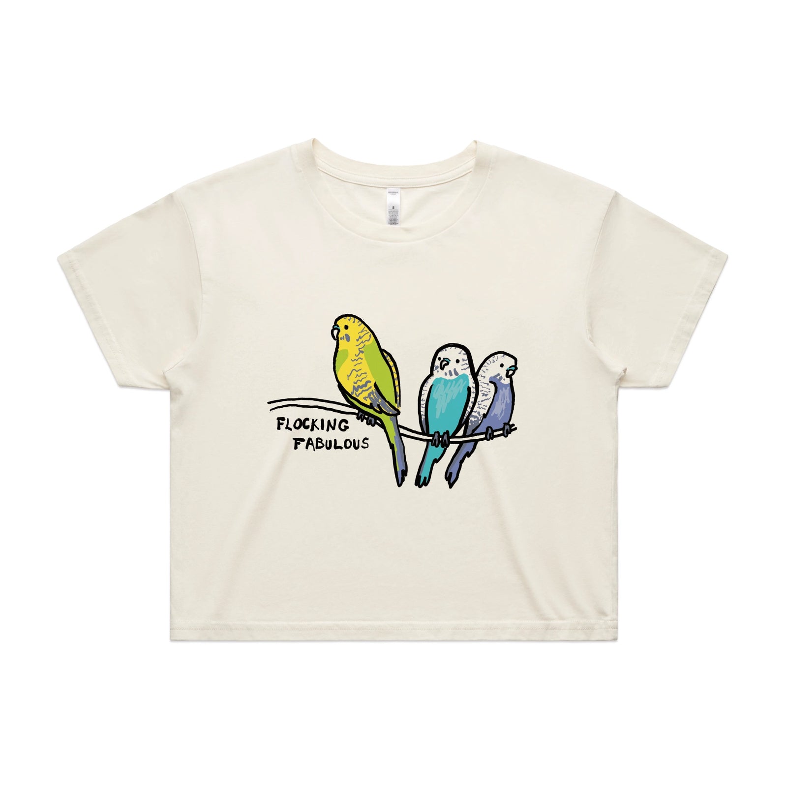 Ecru crop top with Flocking Fabulous graphic by Lonely Kids Club