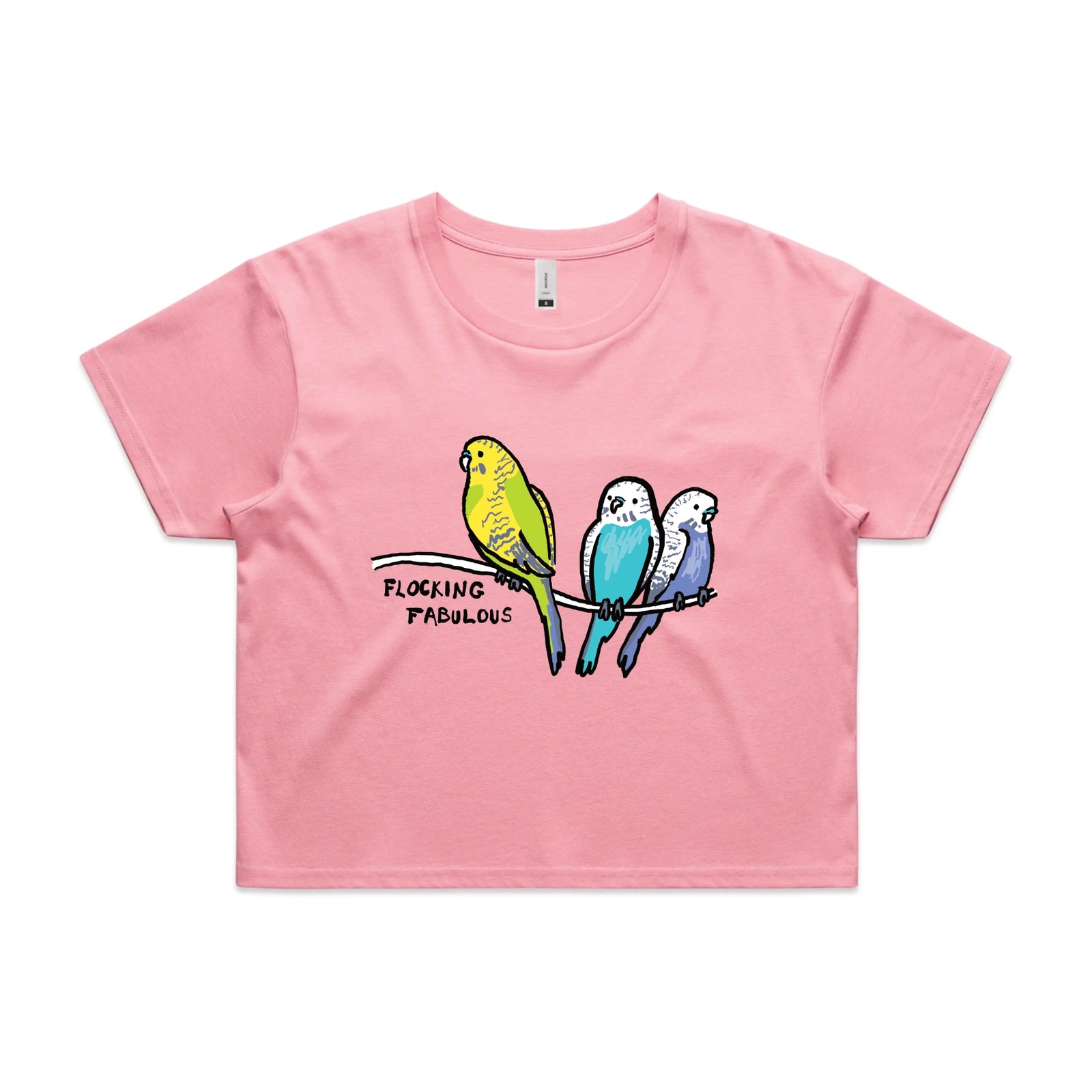 Bubblegum crop top with Flocking Fabulous graphic by Lonely Kids Club