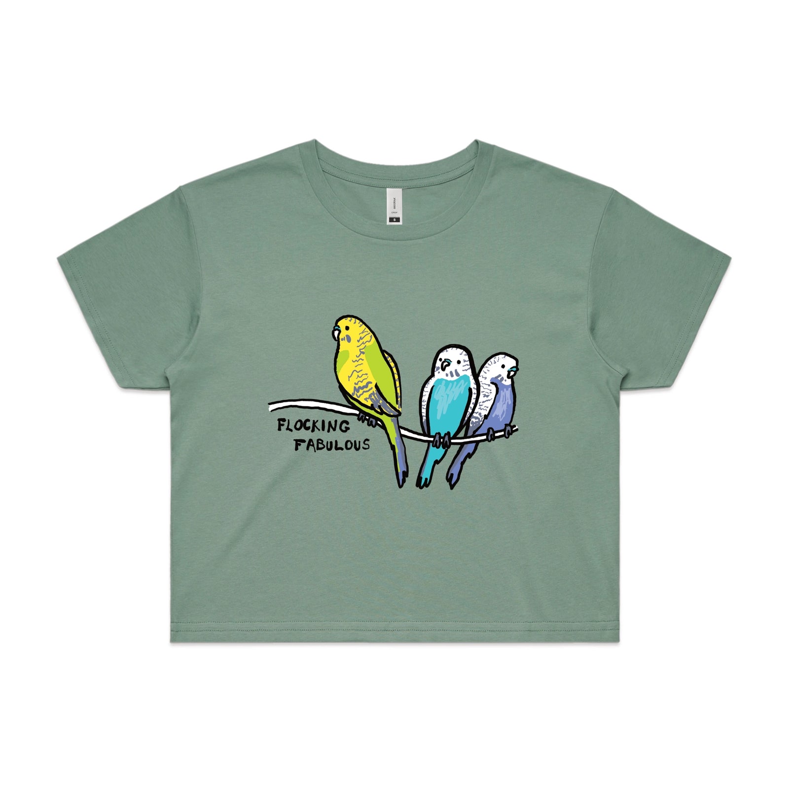 Sage crop top with Flocking Fabulous graphic by Lonely Kids Club