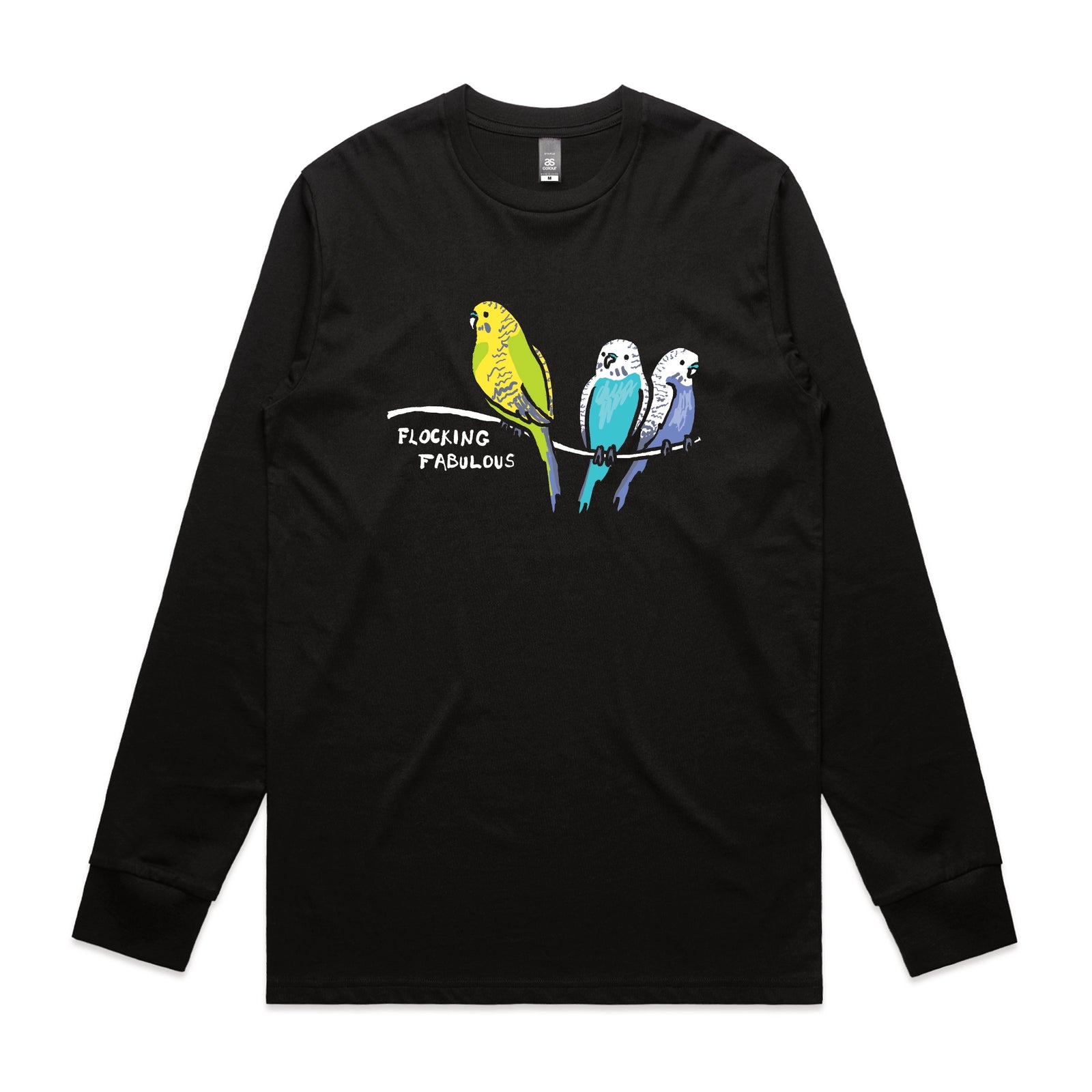 Black long sleeve t-shirt with Flocking Fabulous graphic by Lonely Kids Club