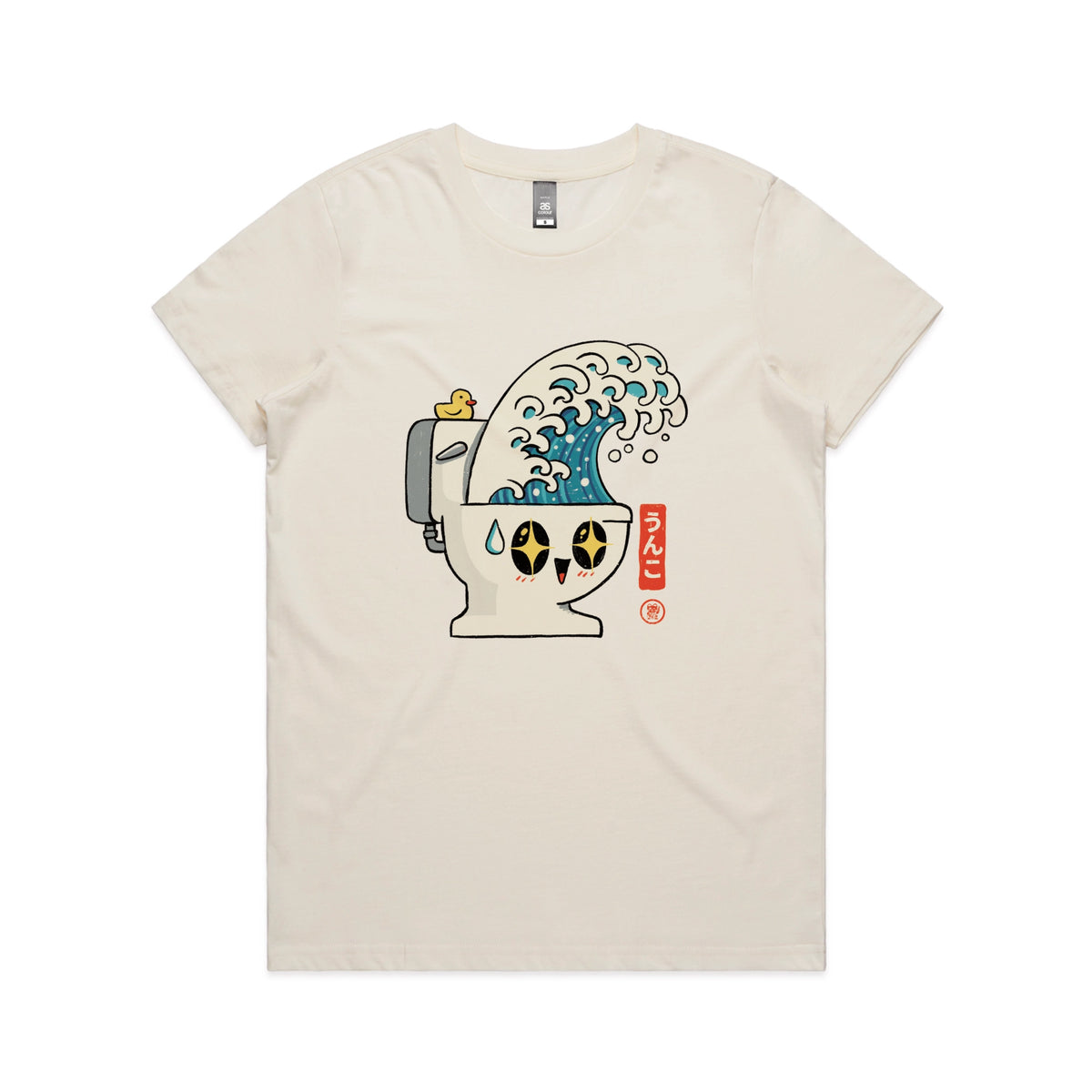 White fitted womens t-shirt with The Great Flush graphic by Lonely Kids Club