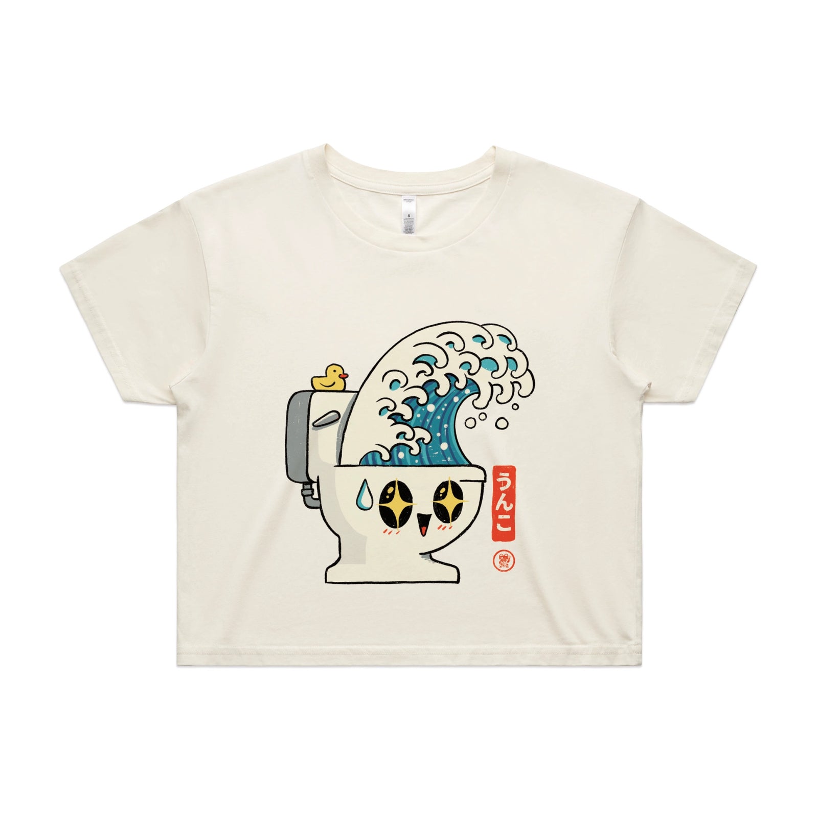 White crop top with The Great Flush graphic by Lonely Kids Club