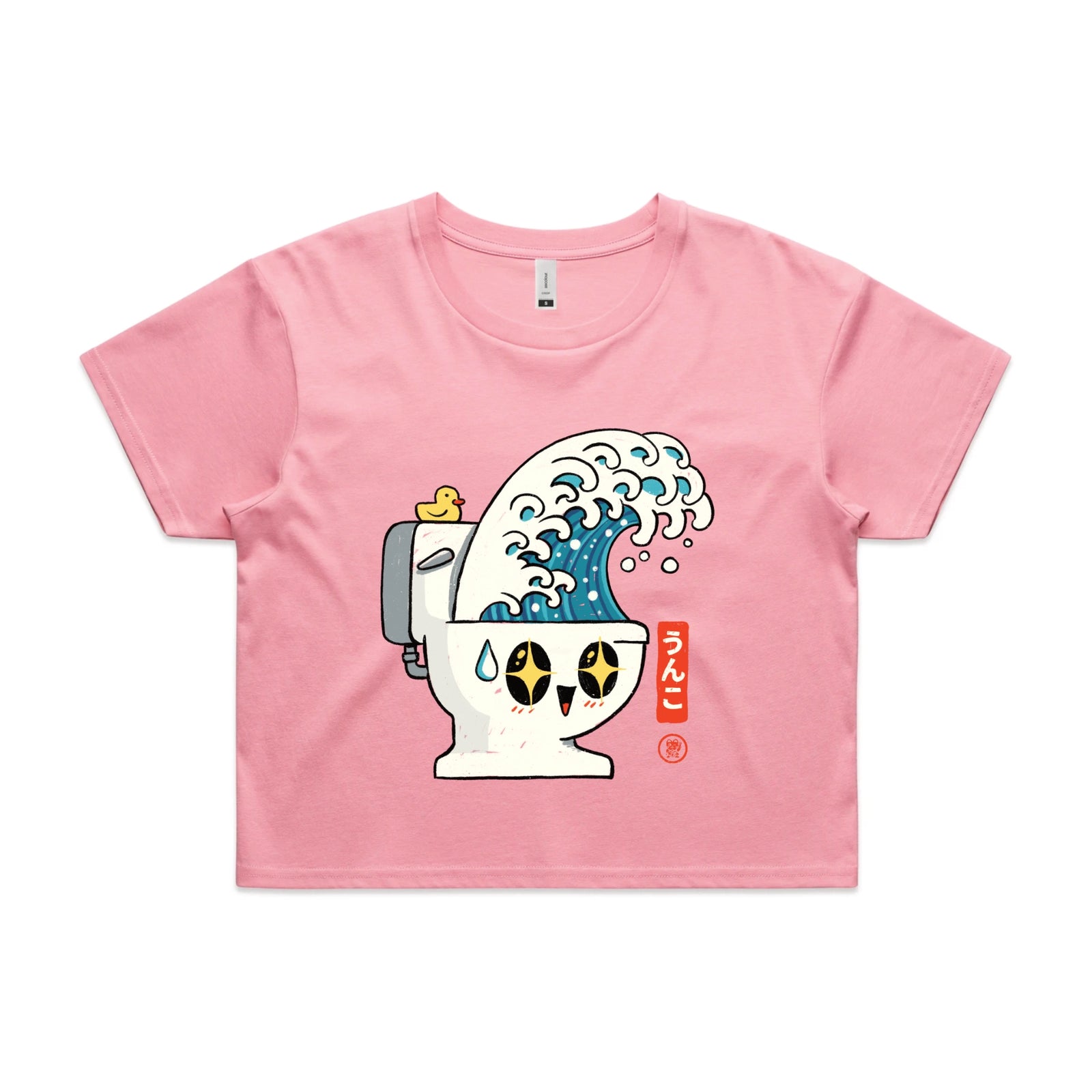 Bubblegum crop top with The Great Flush graphic by Lonely Kids Club