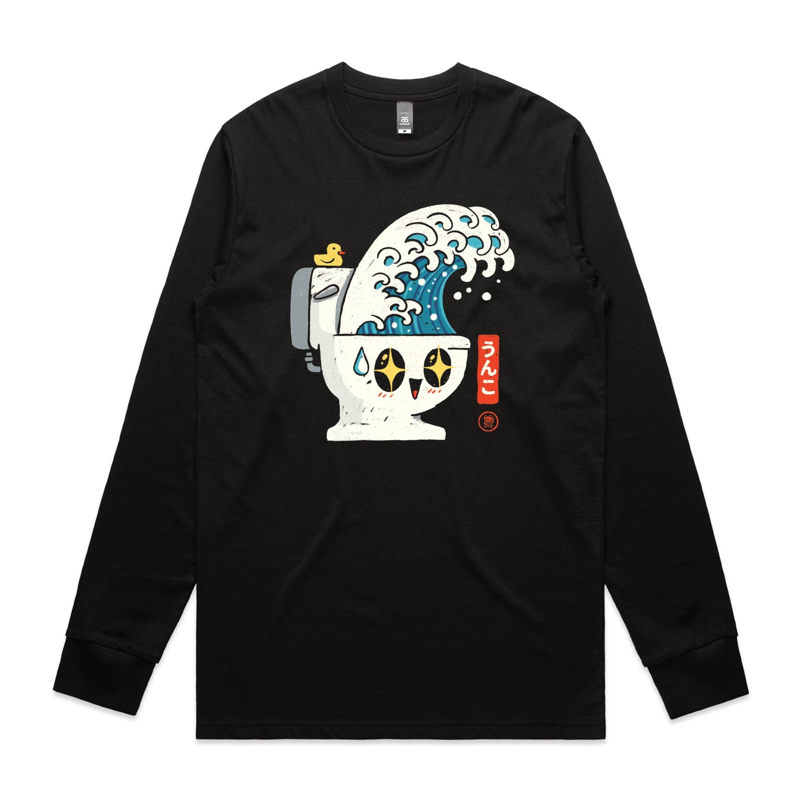 Black long sleeve t-shirt with The Great Flush graphic by Lonely Kids Club