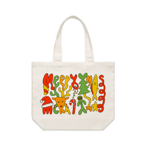 Foldmas Tote by Lonely Kids Club. All clothing from our T-shirts to our shorts and hoodies are ethically made, and printed packed and shipped from Sydney.