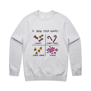 Food Groups Jumper by Lonely Kids Club. All clothing from our T-shirts to our shorts and hoodies are ethically made, and printed packed and shipped from Sydney.
