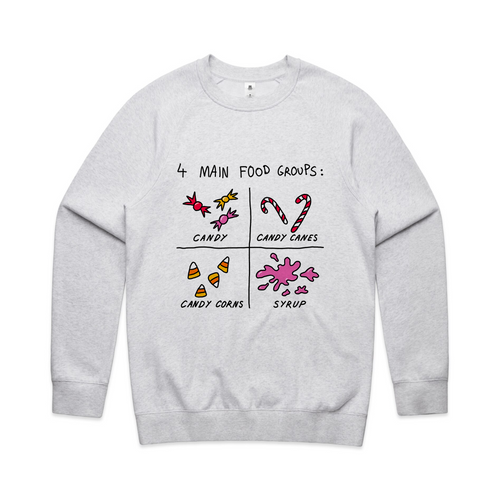 Food Groups Jumper by Lonely Kids Club. All clothing from our T-shirts to our shorts and hoodies are ethically made, and printed packed and shipped from Sydney.