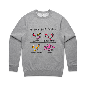 Food Groups Jumper by Lonely Kids Club. All clothing from our T-shirts to our shorts and hoodies are ethically made, and printed packed and shipped from Sydney.