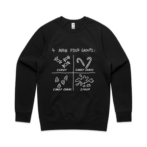Food Groups Jumper by Lonely Kids Club. All clothing from our T-shirts to our shorts and hoodies are ethically made, and printed packed and shipped from Sydney.