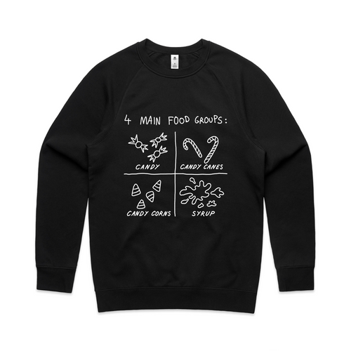 Food Groups Jumper by Lonely Kids Club. All clothing from our T-shirts to our shorts and hoodies are ethically made, and printed packed and shipped from Sydney.