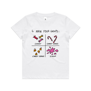 Food Groups Kids Tee by Lonely Kids Club. All clothing from our T-shirts to our shorts and hoodies are ethically made, and printed packed and shipped from Sydney.