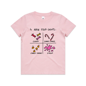 Food Groups Kids Tee by Lonely Kids Club. All clothing from our T-shirts to our shorts and hoodies are ethically made, and printed packed and shipped from Sydney.