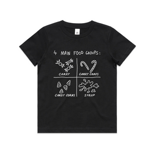 Food Groups Kids Tee by Lonely Kids Club. All clothing from our T-shirts to our shorts and hoodies are ethically made, and printed packed and shipped from Sydney.