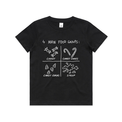 Food Groups Kids Tee by Lonely Kids Club. All clothing from our T-shirts to our shorts and hoodies are ethically made, and printed packed and shipped from Sydney.