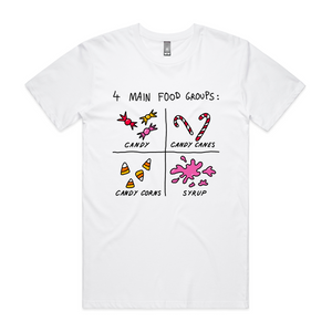 Food Groups Tee by Lonely Kids Club. All clothing from our T-shirts to our shorts and hoodies are ethically made, and printed packed and shipped from Sydney.