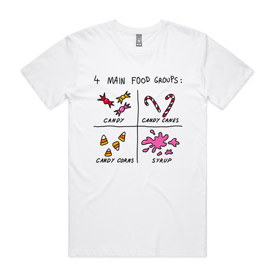 Food Groups Tee by Lonely Kids Club. All clothing from our T-shirts to our shorts and hoodies are ethically made, and printed packed and shipped from Sydney.