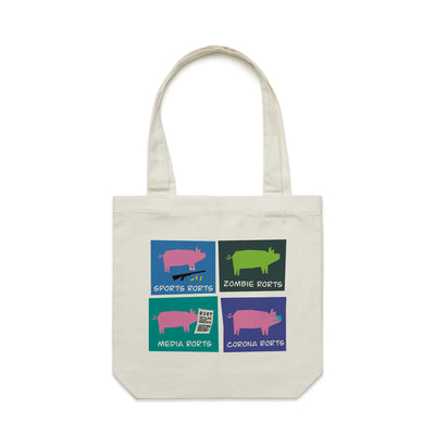 Four Rorts Tote by Lonely Kids Club. All clothing from our T-shirts to our shorts and hoodies are ethically made, and printed packed and shipped from Sydney.