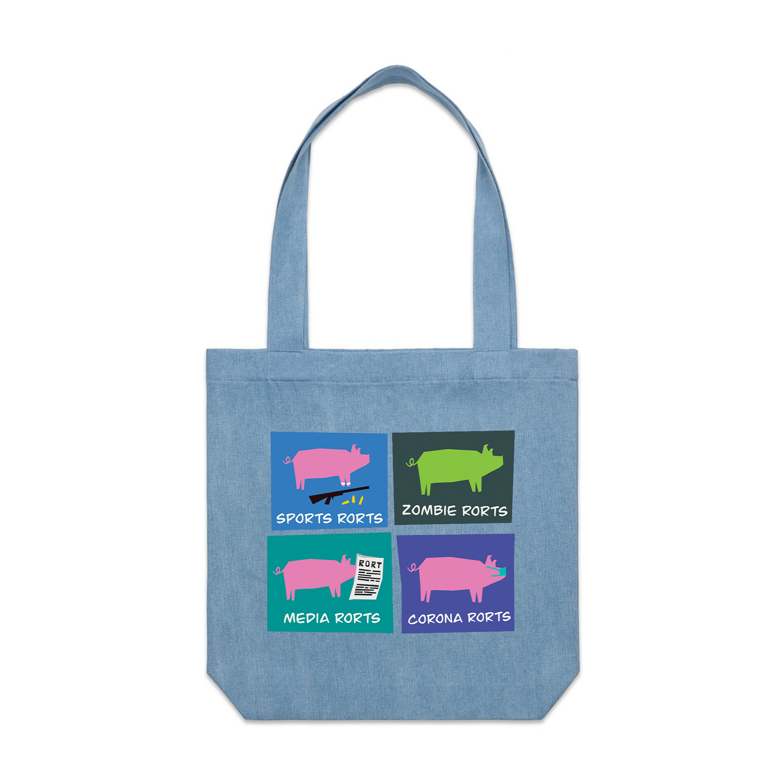 Four Rorts Tote by Lonely Kids Club. All clothing from our T-shirts to our shorts and hoodies are ethically made, and printed packed and shipped from Sydney.
