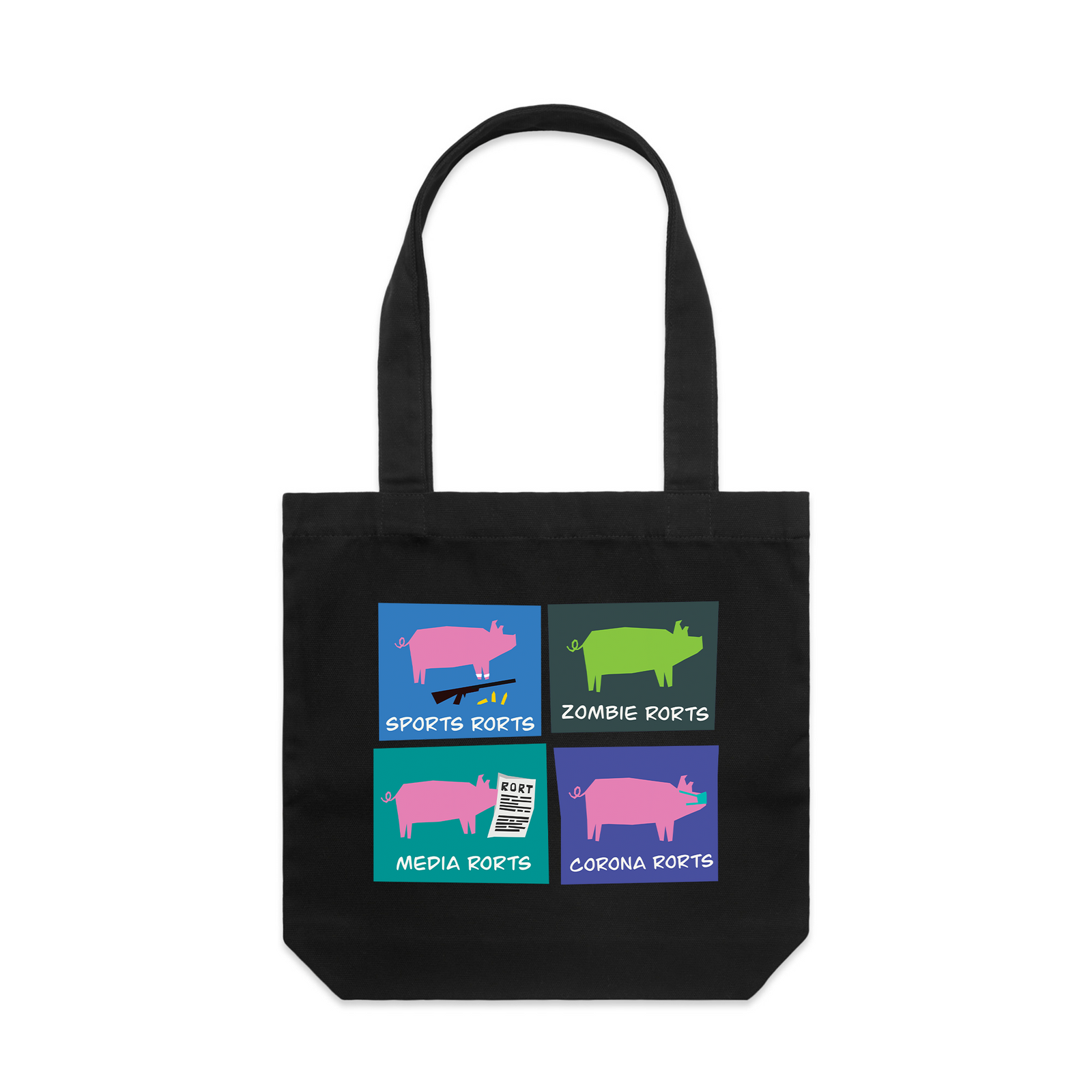 Four Rorts Tote by Lonely Kids Club. All clothing from our T-shirts to our shorts and hoodies are ethically made, and printed packed and shipped from Sydney.