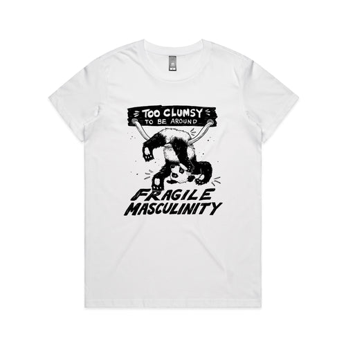 Fragile Masculinity Tee by Lonely Kids Club. All clothing from our T-shirts to our shorts and hoodies are ethically made, and printed packed and shipped from Sydney.