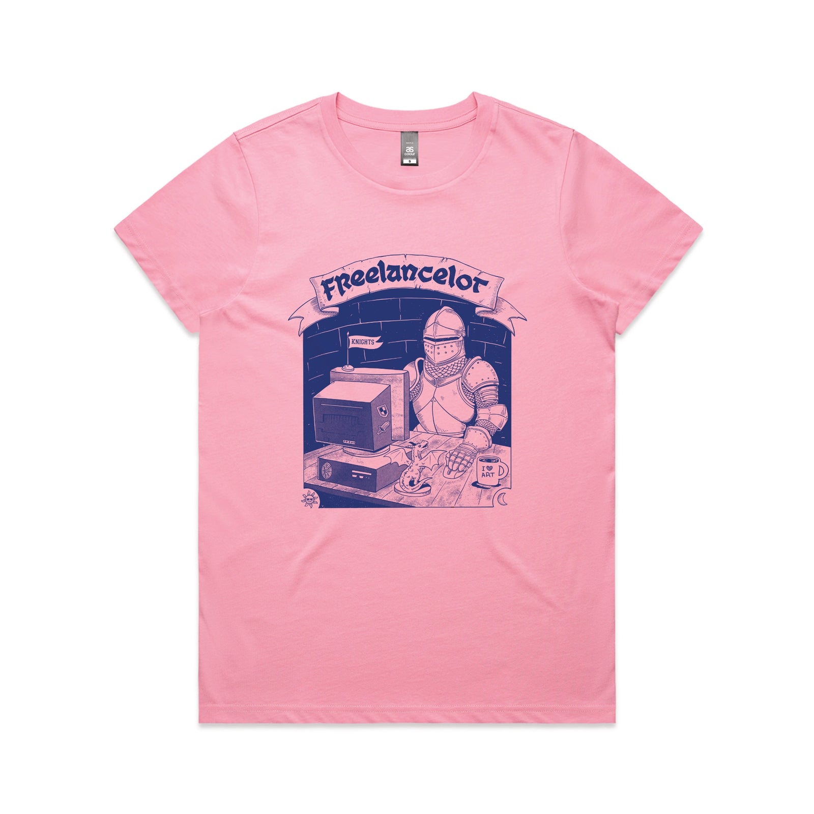 Bubblegum fitted womens t-shirt with Freelancelot graphic by Lonely Kids Club