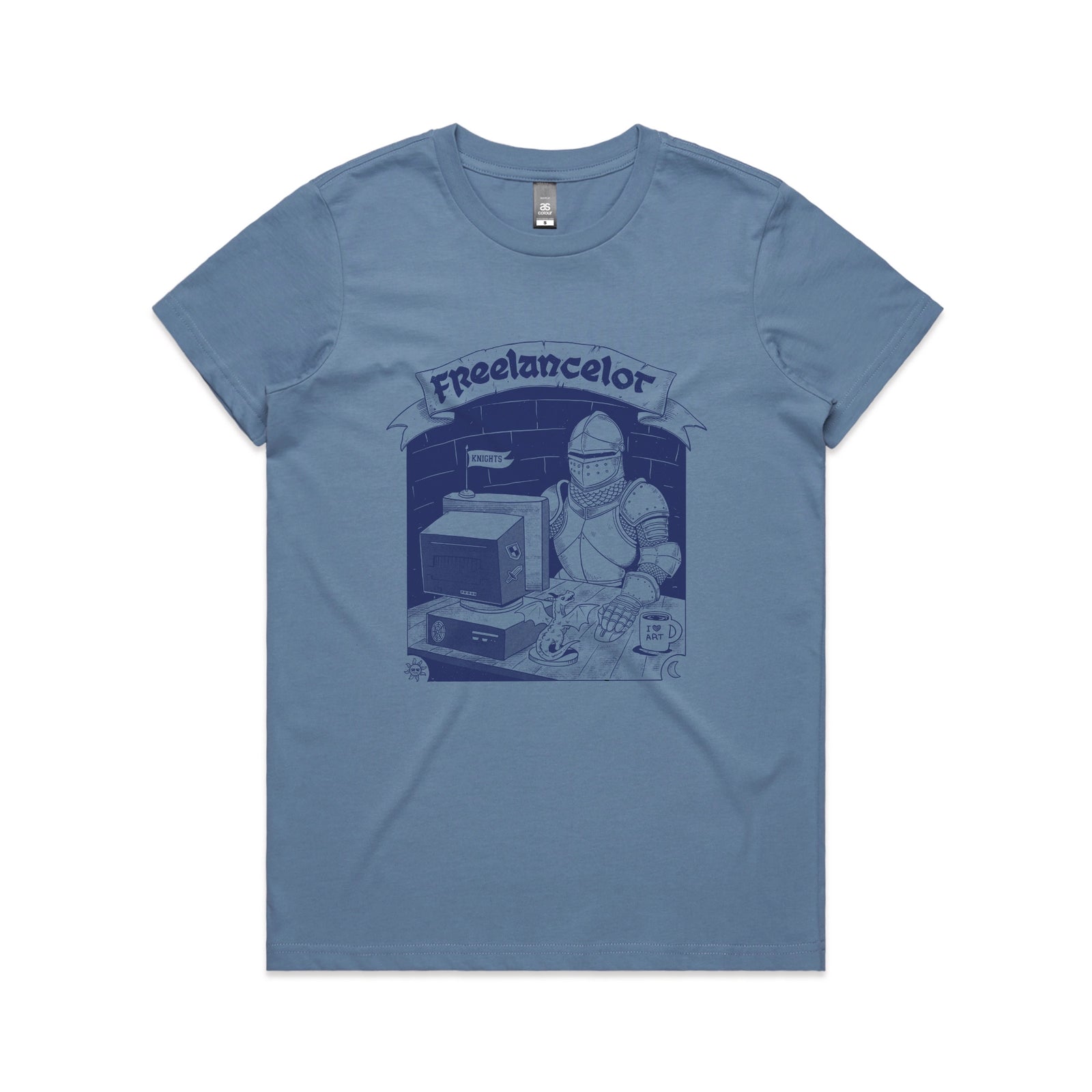 Carolina Blue fitted womens t-shirt with Freelancelot graphic by Lonely Kids Club
