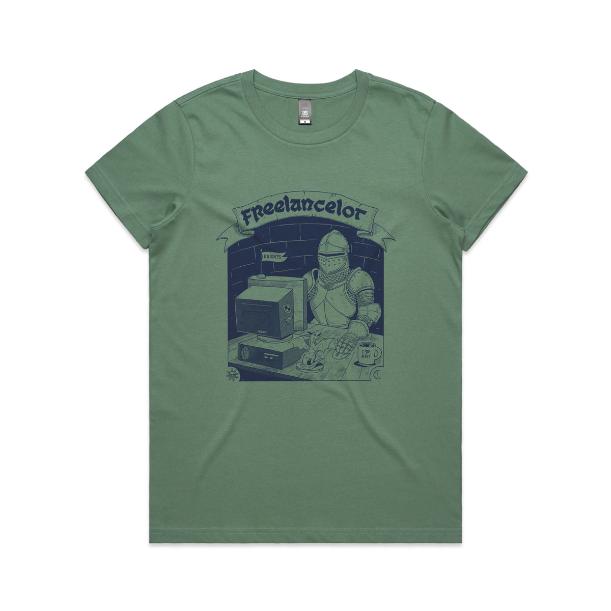 Sage fitted womens t-shirt with Freelancelot graphic by Lonely Kids Club