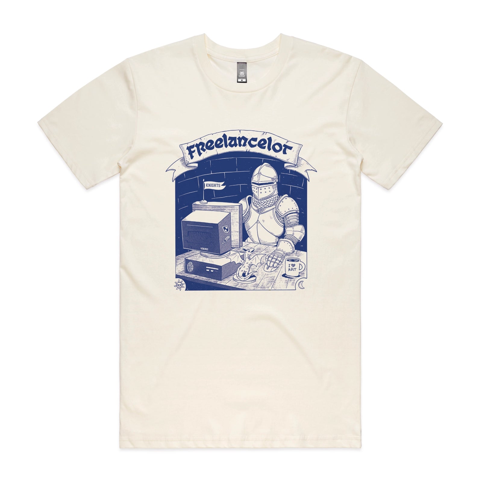 Ecru unisex t-shirt with Freelancelot graphic by Lonely Kids Club