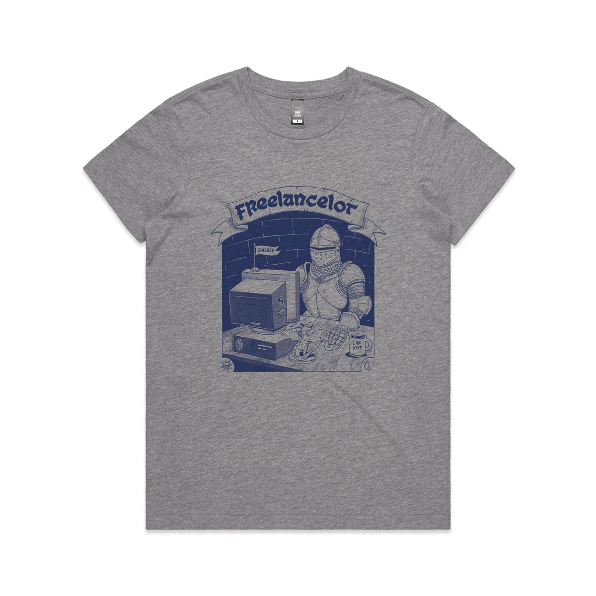 Grey Marle fitted womens t-shirt with Freelancelot graphic by Lonely Kids Club