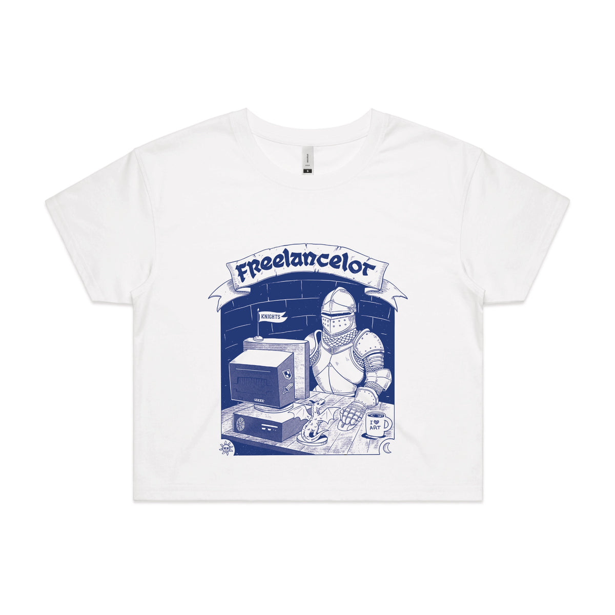 White crop top with Freelancelot graphic by Lonely Kids Club
