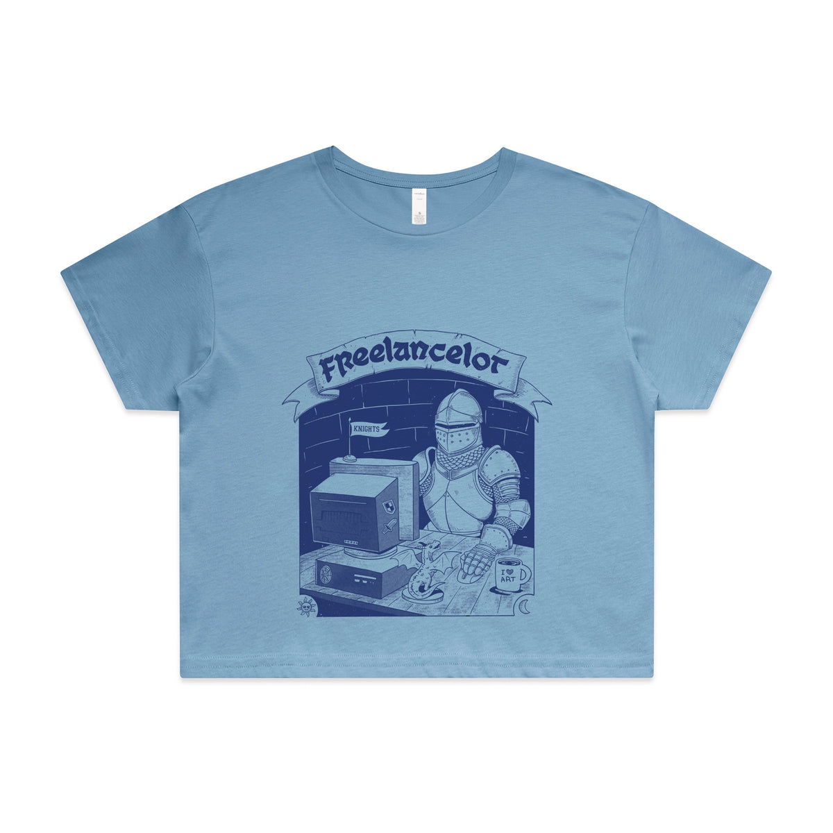 Carolina Blue crop top with Freelancelot graphic by Lonely Kids Club