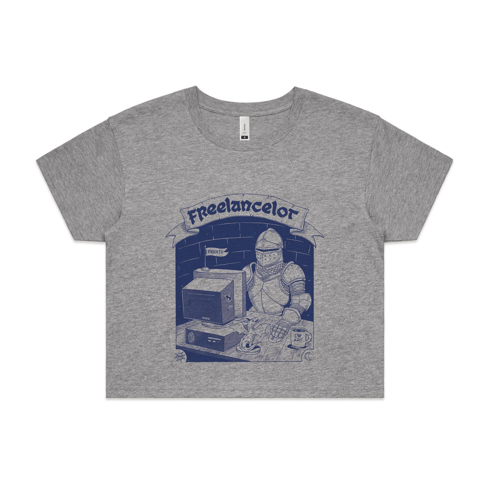 Grey Marle crop top with Freelancelot graphic by Lonely Kids Club