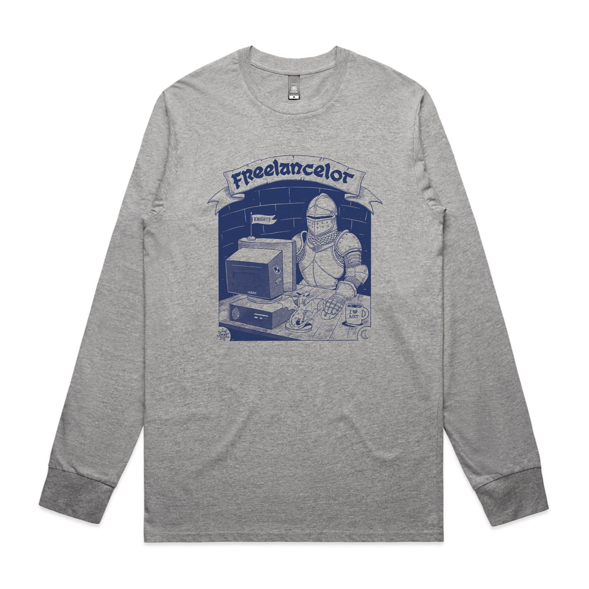 Grey Marle long sleeve t-shirt with Freelancelot graphic by Lonely Kids Club