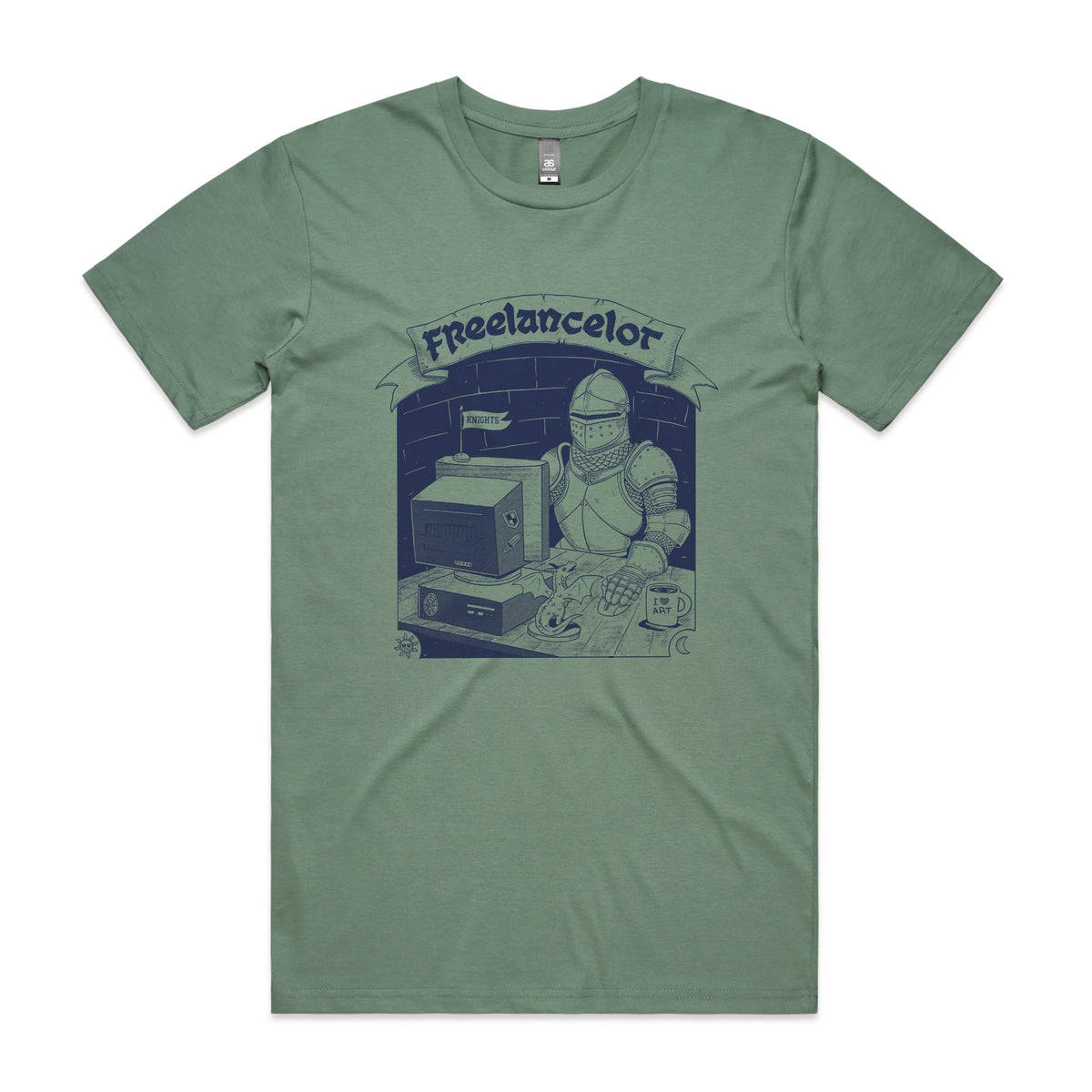 Sage unisex t-shirt with Freelancelot graphic by Lonely Kids Club