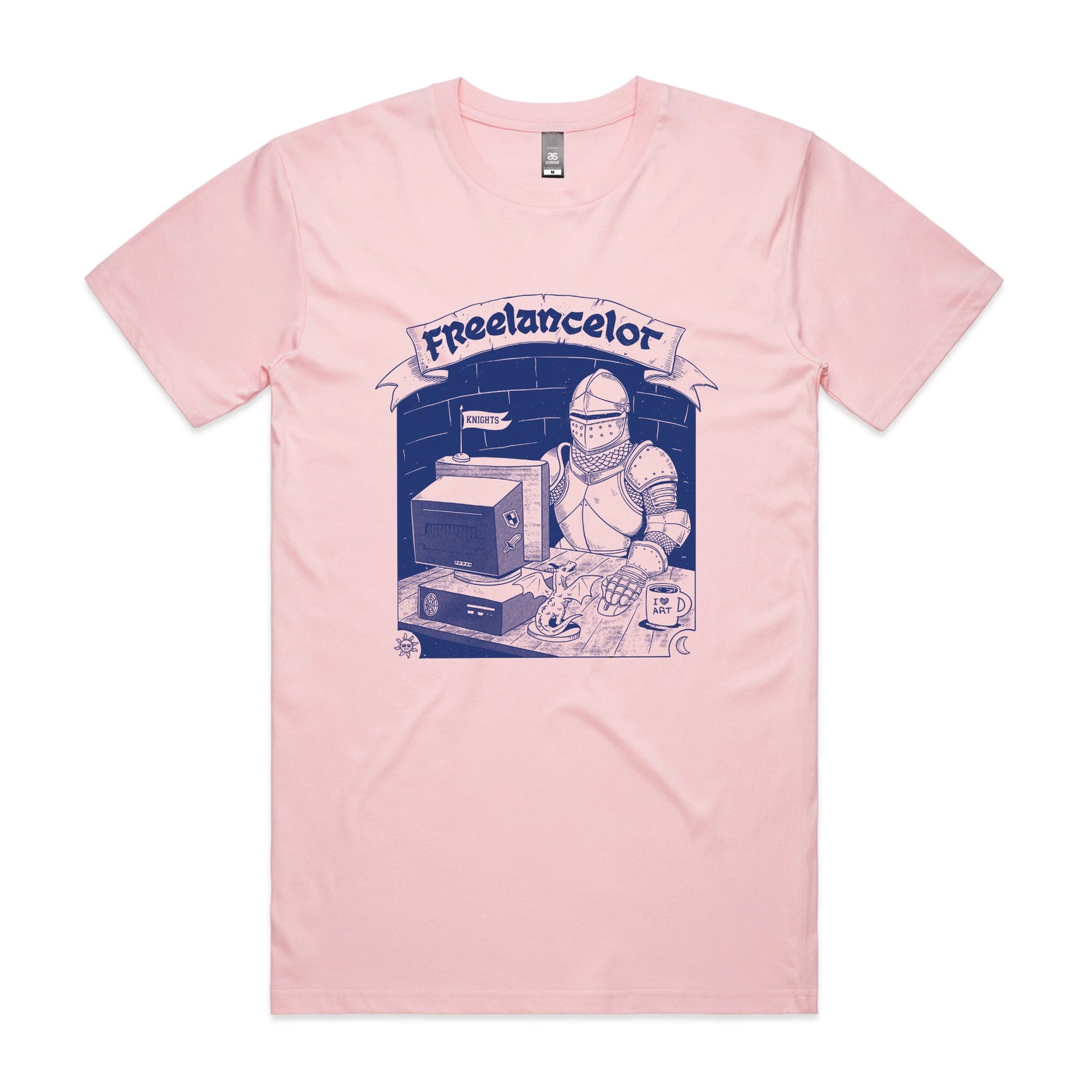 Pink unisex t-shirt with Freelancelot graphic by Lonely Kids Club