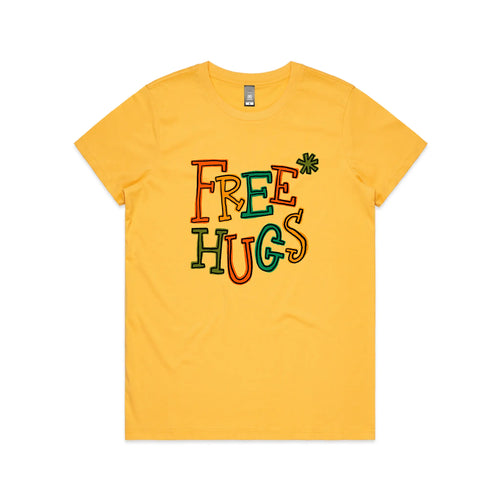 Free Hugs Tee by Lonely Kids Club. All clothing from our T-shirts to our shorts and hoodies are ethically made, and printed packed and shipped from Sydney.