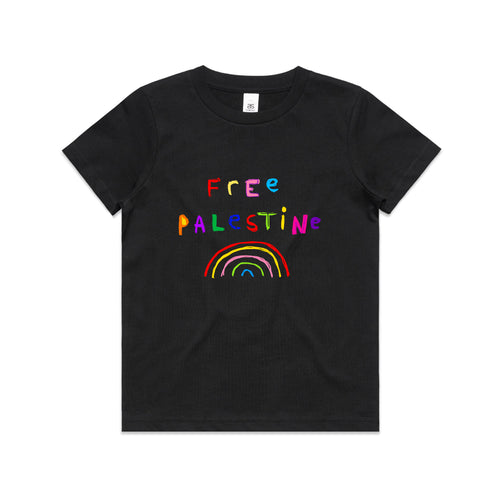 Free Palestine Charity Kids Tee by Lonely Kids Club. All clothing from our T-shirts to our shorts and hoodies are ethically made, and printed packed and shipped from Sydney.