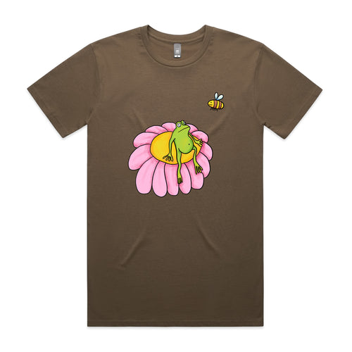 Contemplative Frog Tee by Lonely Kids Club. All clothing from our T-shirts to our shorts and hoodies are ethically made, and printed packed and shipped from Sydney.
