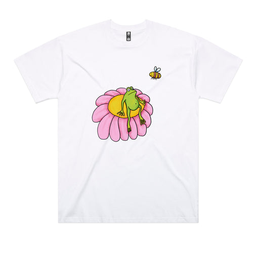 Contemplative Frog Tee by Lonely Kids Club. All clothing from our T-shirts to our shorts and hoodies are ethically made, and printed packed and shipped from Sydney.
