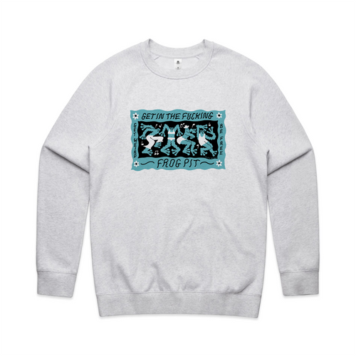 Frog Pit Jumper by Lonely Kids Club. All clothing from our T-shirts to our shorts and hoodies are ethically made, and printed packed and shipped from Sydney.