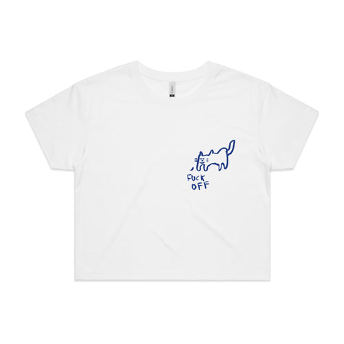 Fuck Off Cat Tee by Lonely Kids Club. All clothing from our T-shirts to our shorts and hoodies are ethically made, and printed packed and shipped from Sydney.