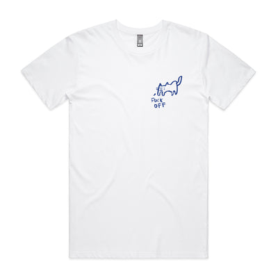 Fuck Off Cat Tee by Lonely Kids Club. All clothing from our T-shirts to our shorts and hoodies are ethically made, and printed packed and shipped from Sydney.