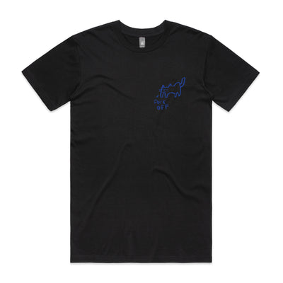 Fuck Off Cat Tee by Lonely Kids Club. All clothing from our T-shirts to our shorts and hoodies are ethically made, and printed packed and shipped from Sydney.