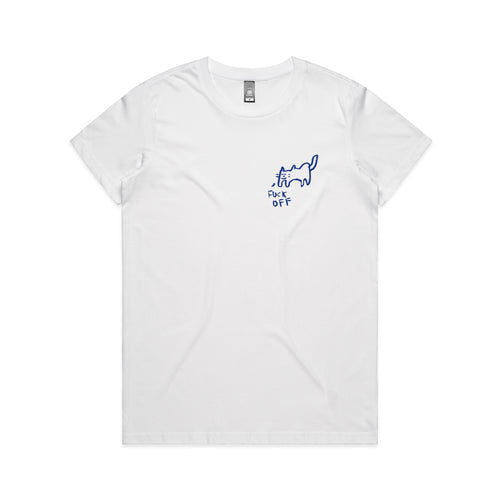 Fuck Off Cat Tee by Lonely Kids Club. All clothing from our T-shirts to our shorts and hoodies are ethically made, and printed packed and shipped from Sydney.