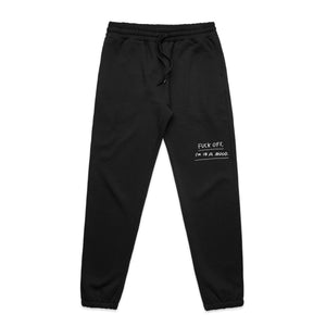 Fuck Off Track Pants by Lonely Kids Club. All clothing from our T-shirts to our shorts and hoodies are ethically made, and printed packed and shipped from Sydney.