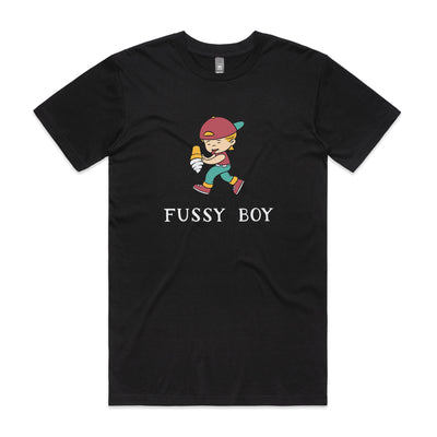 Fussy Boy Tee by Lonely Kids Club. All clothing from our T-shirts to our shorts and hoodies are ethically made, and printed packed and shipped from Sydney.
