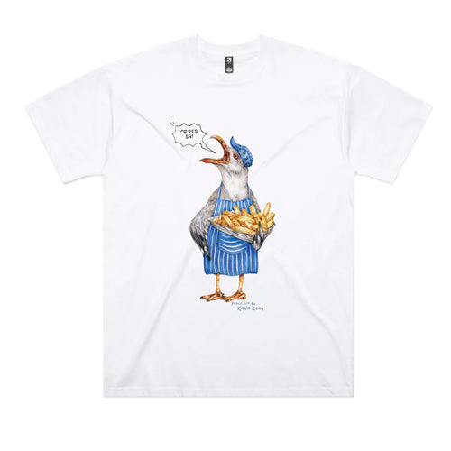 Gail The Gull Tee by Lonely Kids Club. All clothing from our T-shirts to our shorts and hoodies are ethically made, and printed packed and shipped from Sydney.