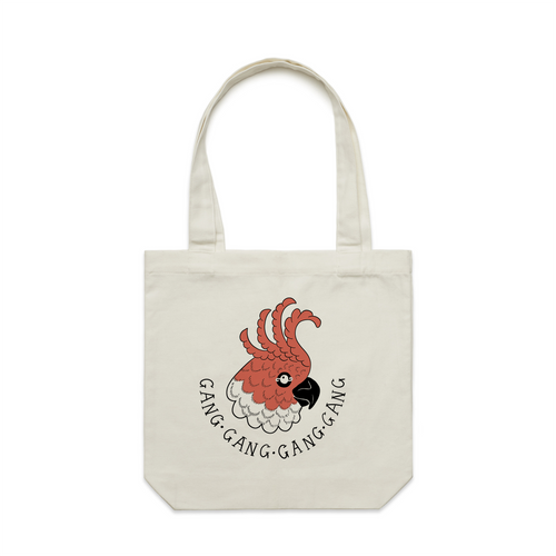 Gang Gang Gang Gang Tote by Lonely Kids Club. All clothing from our T-shirts to our shorts and hoodies are ethically made, and printed packed and shipped from Sydney.