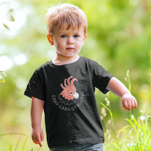 Gang Gang Gang Gang Kids Tee by Lonely Kids Club. All clothing from our T-shirts to our shorts and hoodies are ethically made, and printed packed and shipped from Sydney.