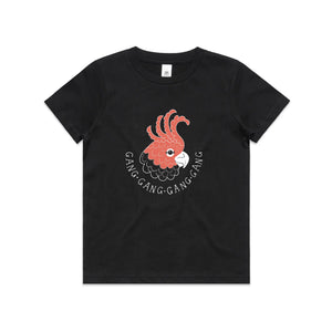 Gang Gang Gang Gang Kids Tee by Lonely Kids Club. All clothing from our T-shirts to our shorts and hoodies are ethically made, and printed packed and shipped from Sydney.
